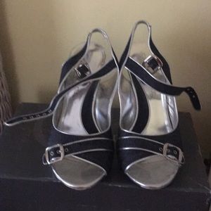 Jessica Bennett Denim and Silver high heel sandals